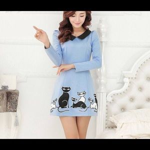 🔴SOLD🔴 New Korean Fashion Light Blue Cat Dress